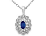 1/2 Carat (ctw) Blue Sapphire Pendant Necklace in 14K White Gold with Diamonds and Chain